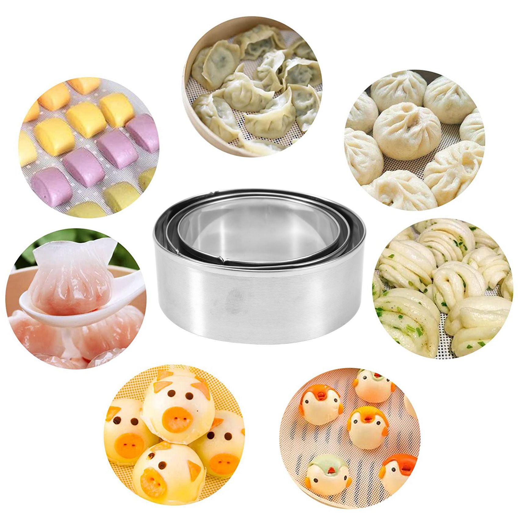 Dumpling Press Set - 「FAST」餃子メーカー 8点セット。中華風ワンタンや餃子の皮を作るためのプレス型とカッター。