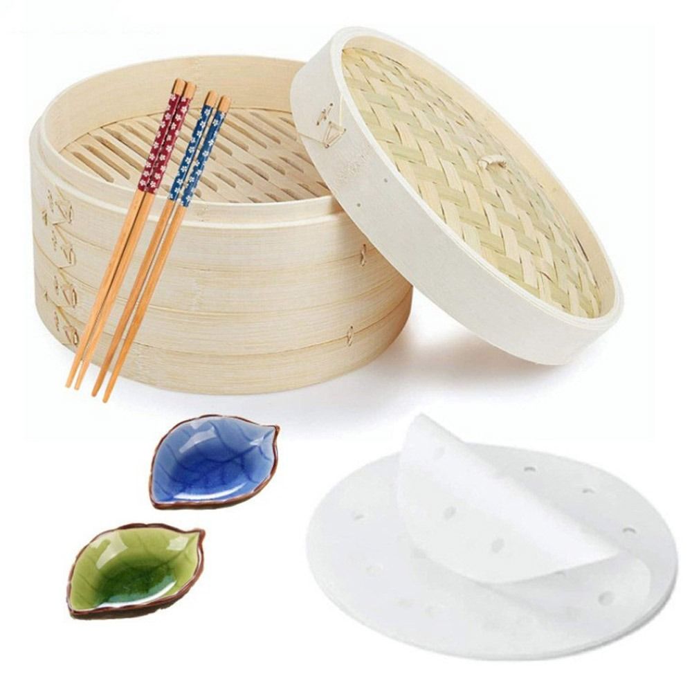Bao Steamer Bamboo - 中華蒸し器 竹蒸し器 蓋付き点心蒸し器 餃子蒸し器 野菜蒸し器 バオ蒸し器