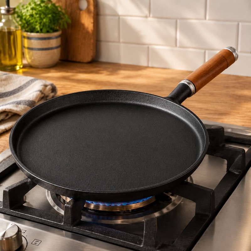Egg Waffle Pan - ガスコンロとIHクッキングヒーターの両方に対応した、耐久性に優れた鋳鉄製フライパン。卵料理、パンケーキ、クレープなどに最適。