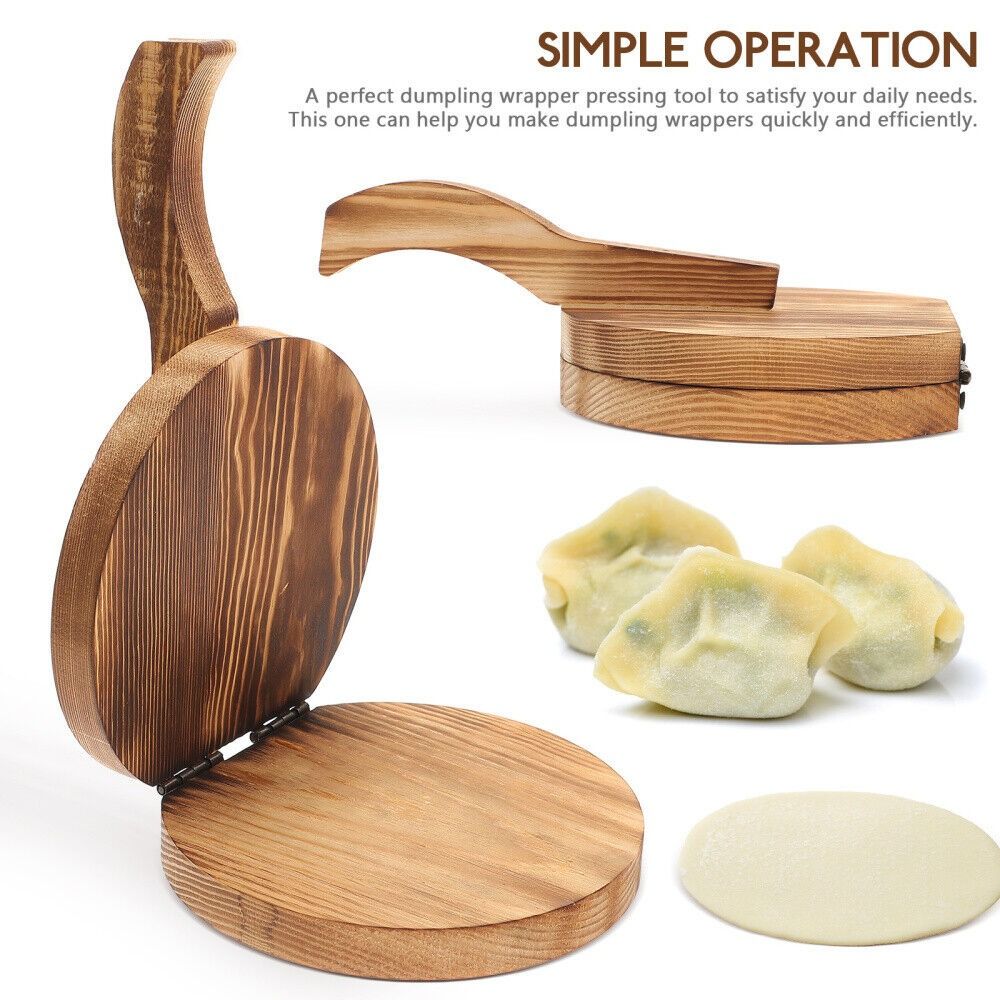 Dumpling Press Set - 餃子ラップ、チャパティ用の木製生地製造装置、回転