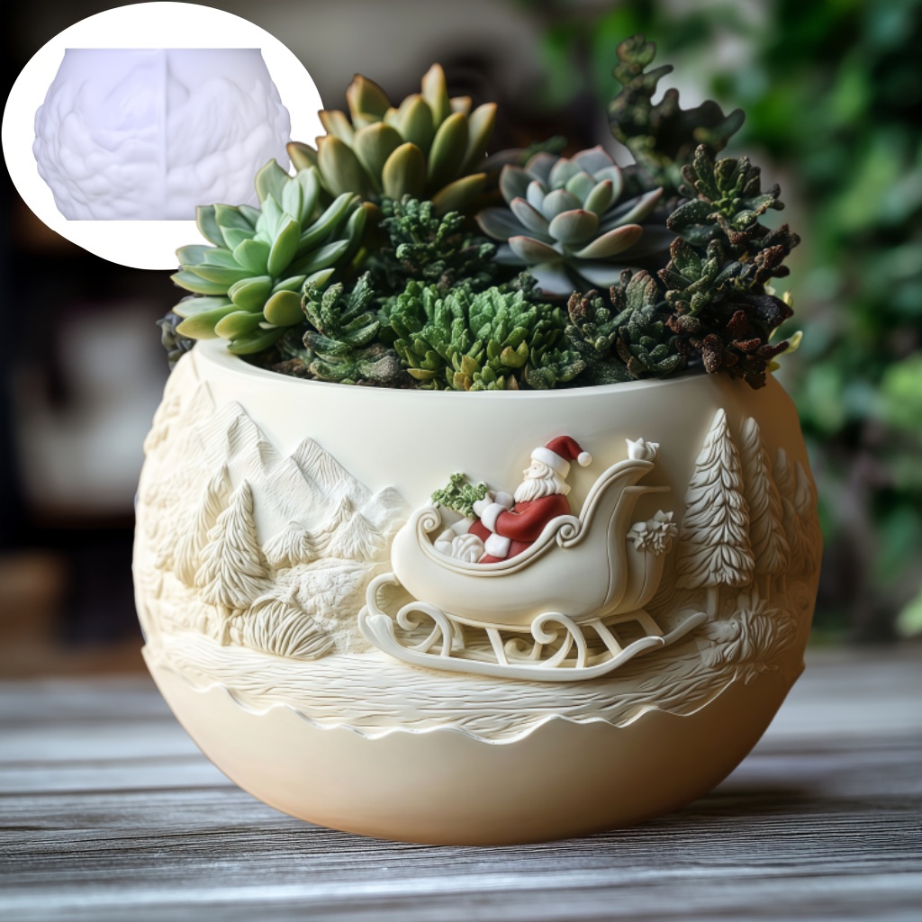 Potsticker Mold - 杉のそりサンタクロースレリーフキャンドルカップ石膏シリコンモールドサンタクロース多肉植物植木鉢樹脂型クリスマスギフト