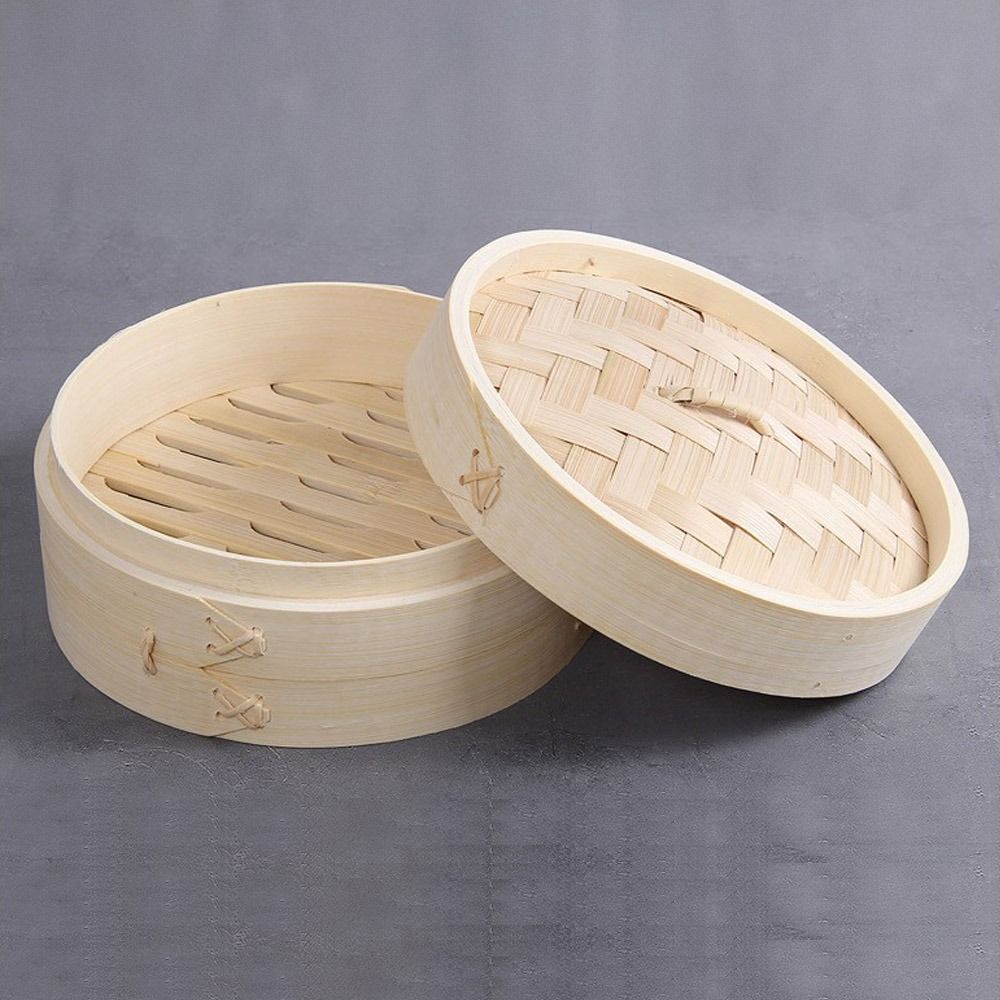 ふた付き竹製スチーマーバスケット、調理用中国製ダンプリングス - Bao Steamer Bamboo のレビューと価格