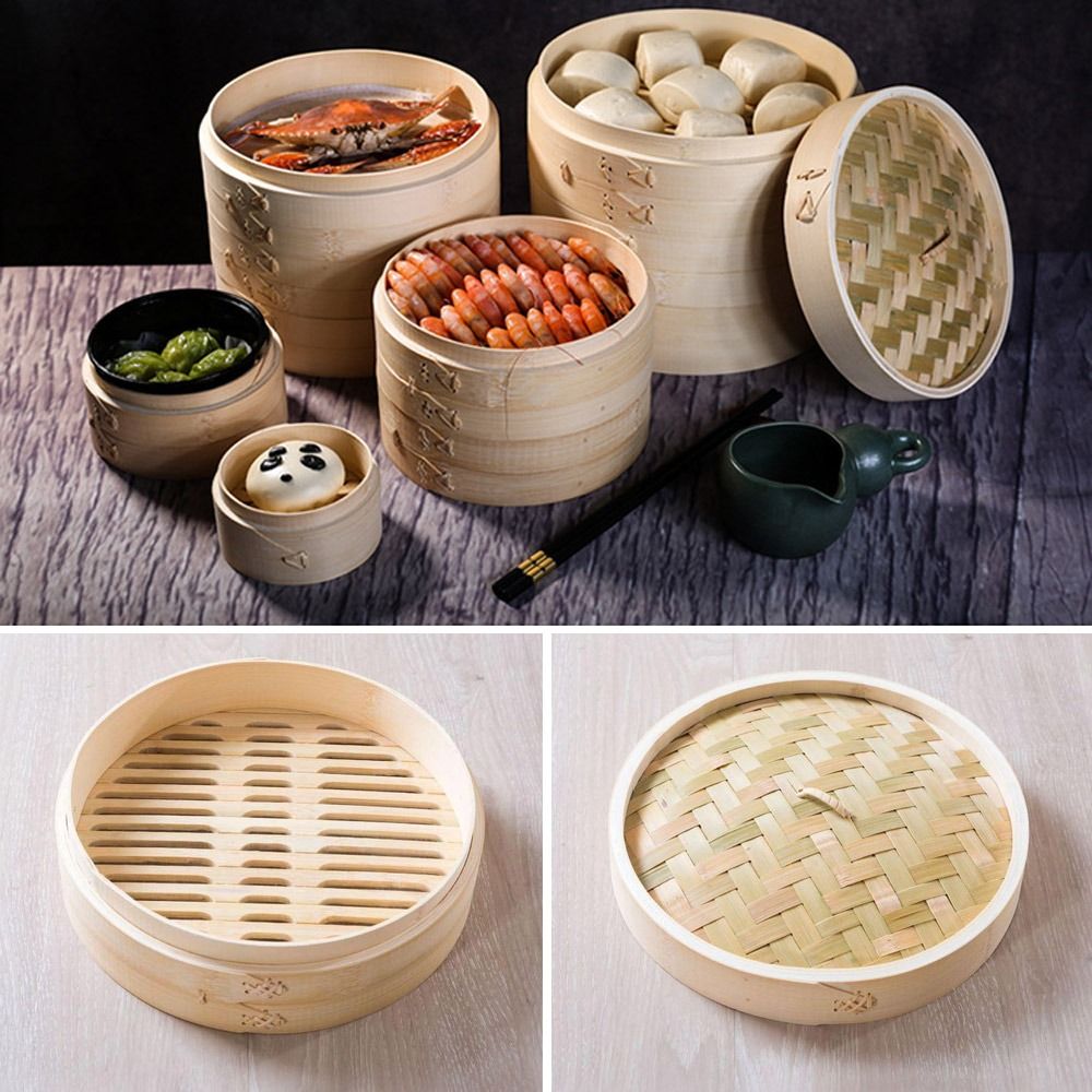 中国の蒸し器バスケット 蓋付き竹蒸し器バスケット 餃子蒸し器 - Bao Steamer Bamboo のレビューと価格
